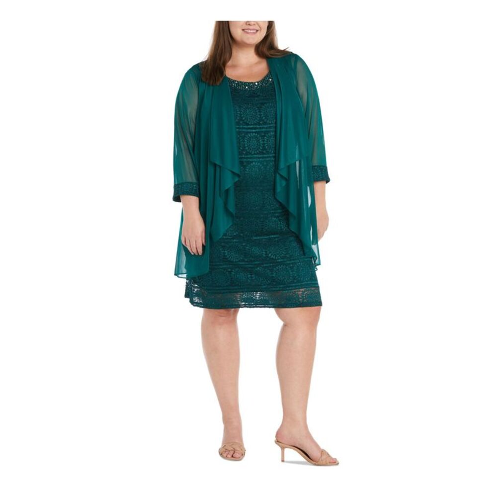 R&M RICHARDS WOMAN Womens Green Trim 3/4 Sleeve Open Front Cardigan Plus 20W